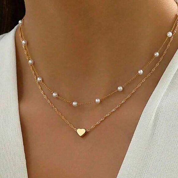 Layered Heart & Pearl Necklace - Picture 2 of 4